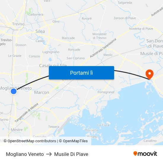 Mogliano Veneto to Musile Di Piave map