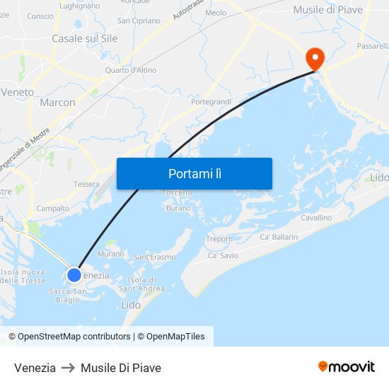 Venezia to Musile Di Piave map