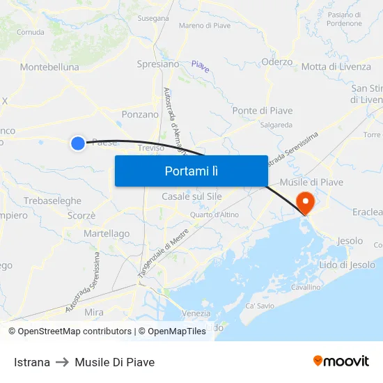 Istrana to Musile Di Piave map