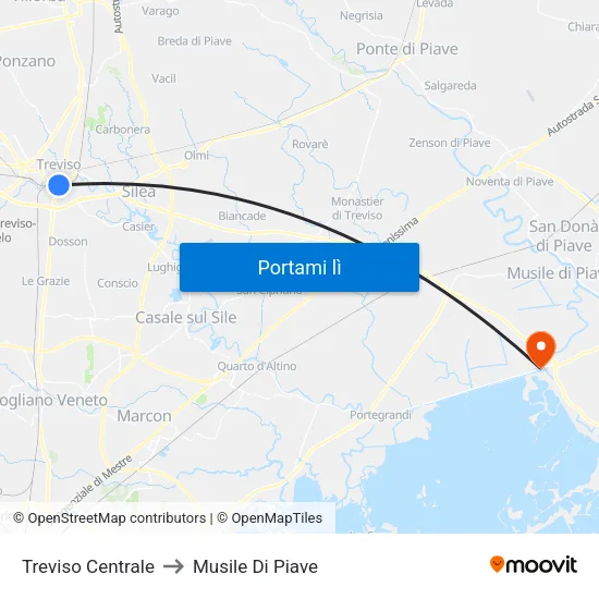 Treviso Centrale to Musile Di Piave map