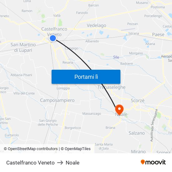 Castelfranco Veneto to Noale map