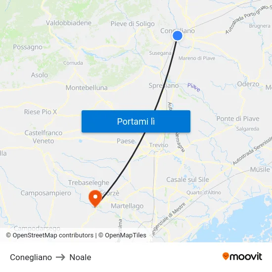 Conegliano to Noale map