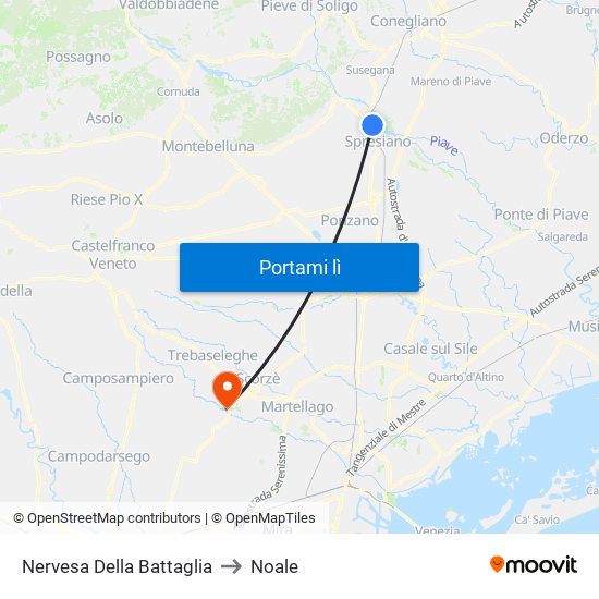 Nervesa Della Battaglia to Noale map