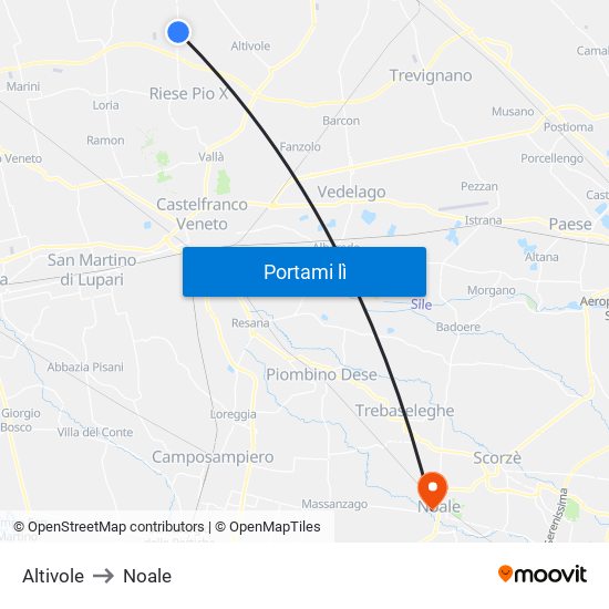 Altivole to Noale map