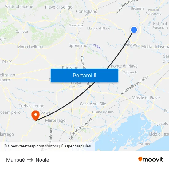 Mansuè to Noale map