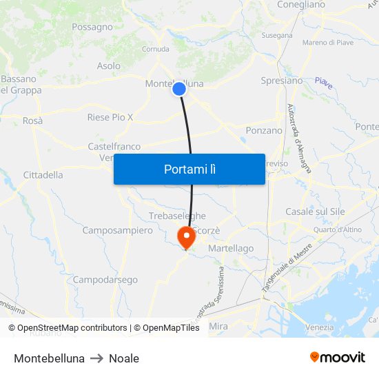 Montebelluna to Noale map