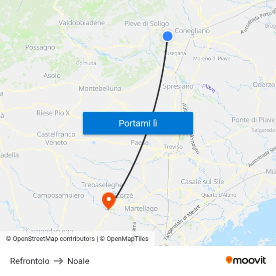 Refrontolo to Noale map