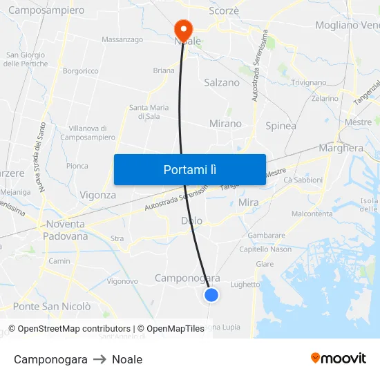 Camponogara to Noale map