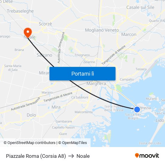 Piazzale Roma (Corsia A8) to Noale map