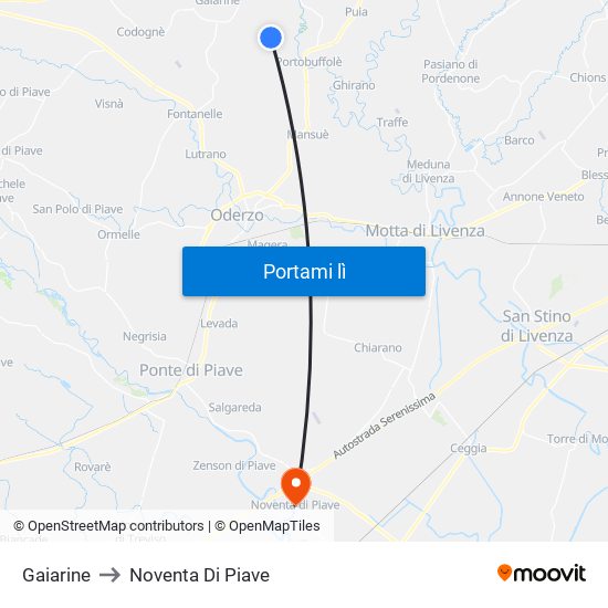 Gaiarine to Noventa Di Piave map