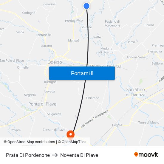 Prata Di Pordenone to Noventa Di Piave map