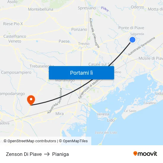 Zenson Di Piave to Pianiga map