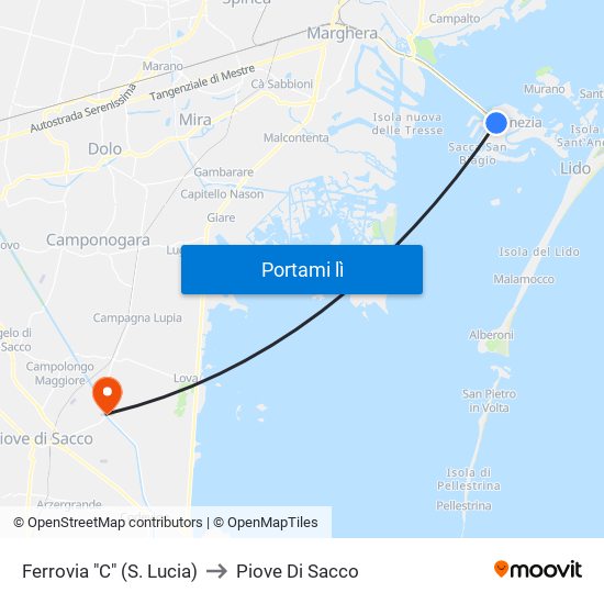 Ferrovia "C" (S. Lucia) to Piove Di Sacco map