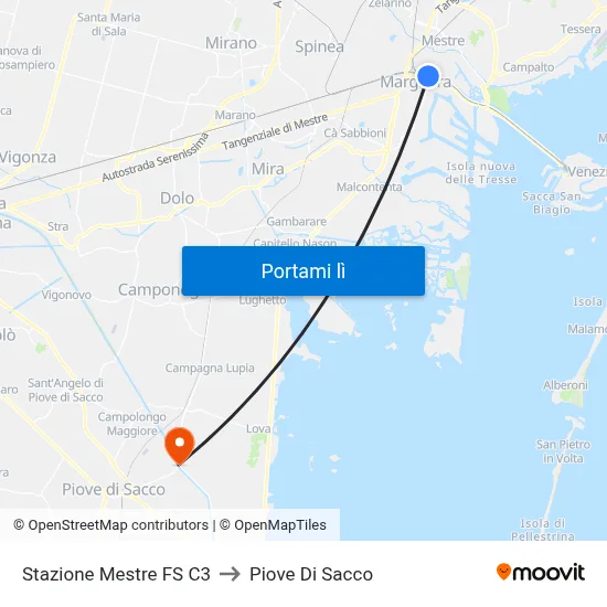 Stazione Mestre FS C3 to Piove Di Sacco map