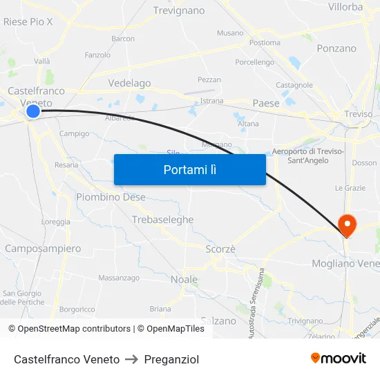 Castelfranco Veneto to Preganziol map