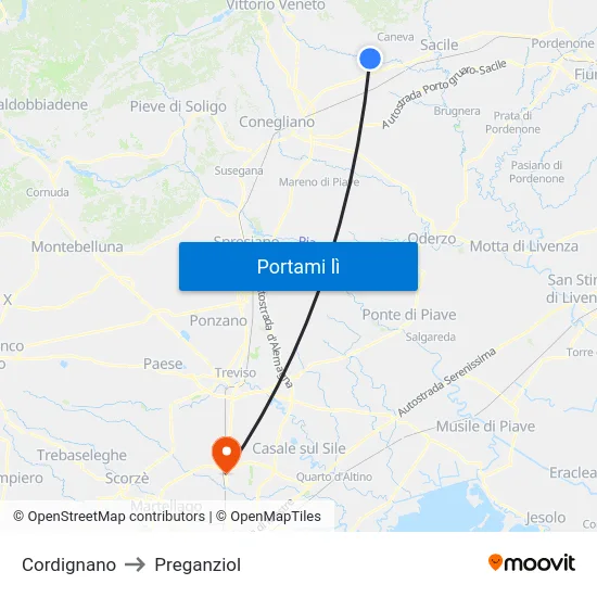Cordignano to Preganziol map