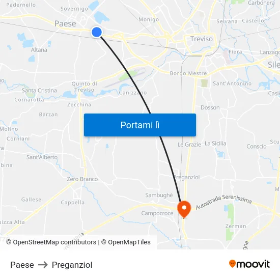 Paese to Preganziol map