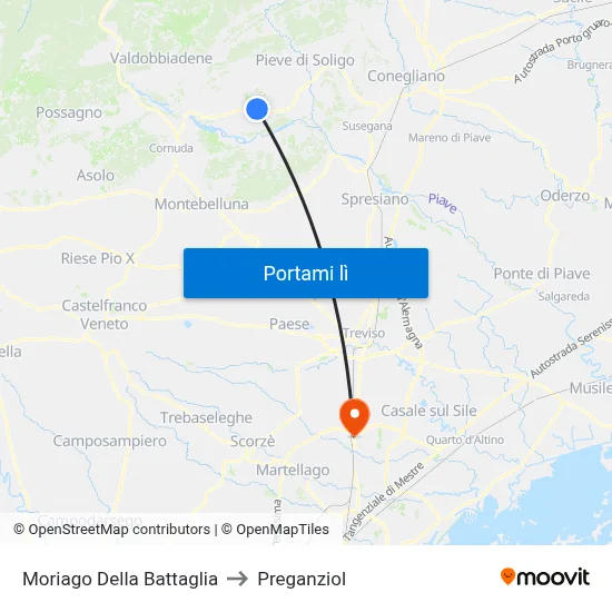 Moriago Della Battaglia to Preganziol map