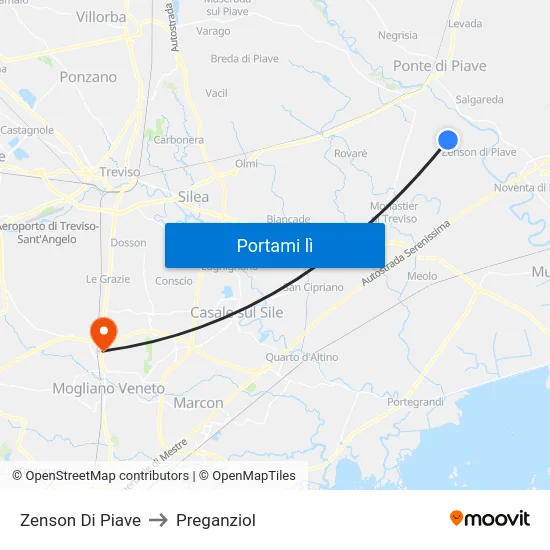 Zenson Di Piave to Preganziol map