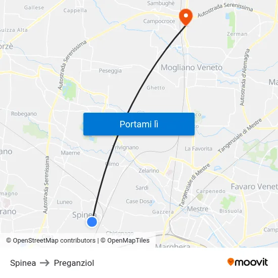 Spinea to Preganziol map