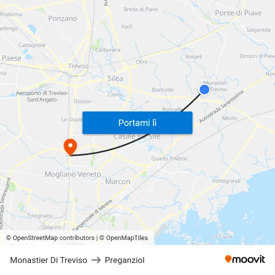 Monastier Di Treviso to Preganziol map