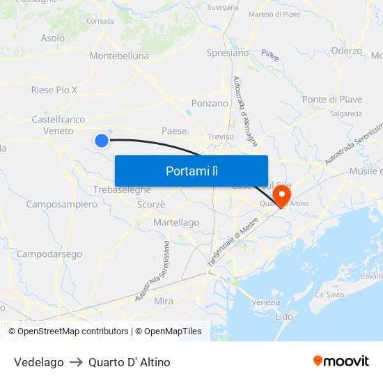 Vedelago to Quarto D' Altino map