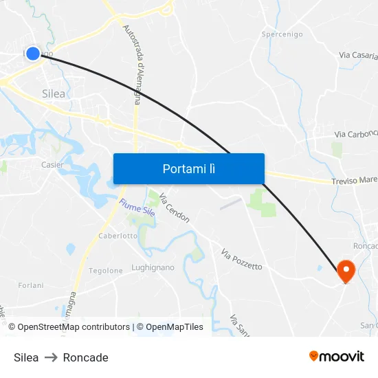 Silea to Roncade map