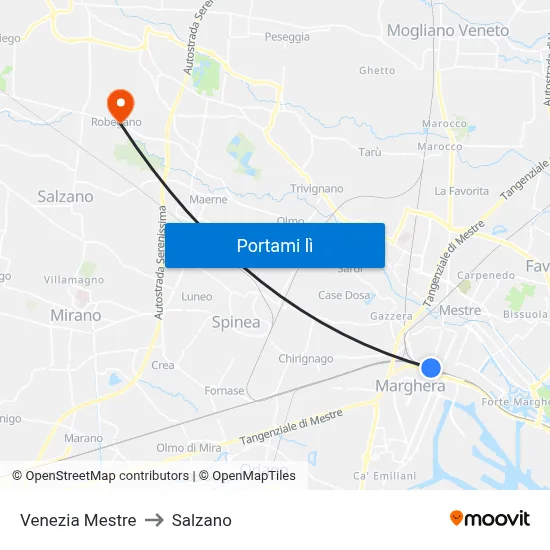 Venezia Mestre to Salzano map