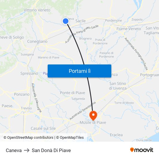 Caneva to San Donà Di Piave map