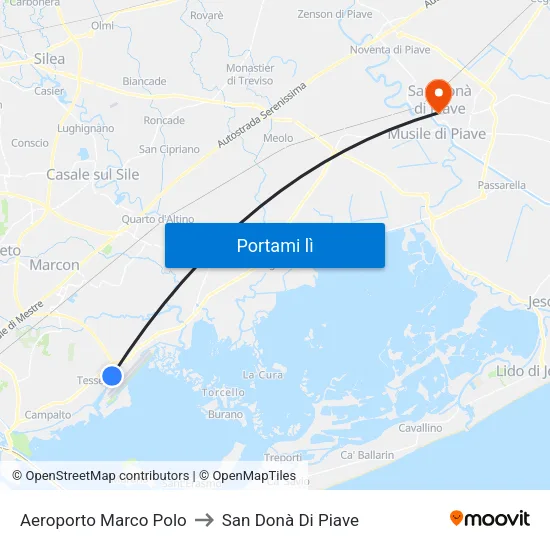 Aeroporto Marco Polo to San Donà Di Piave map