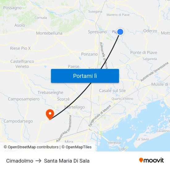 Cimadolmo to Santa Maria Di Sala map