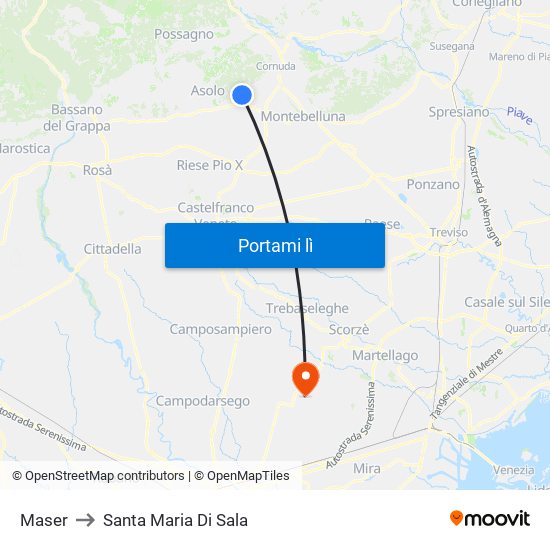Maser to Santa Maria Di Sala map