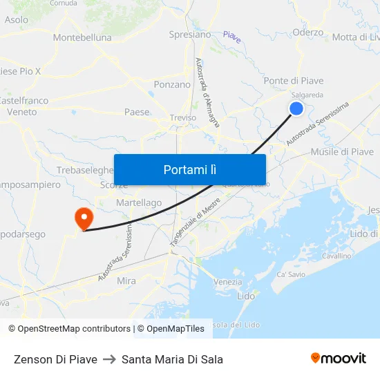 Zenson Di Piave to Santa Maria Di Sala map