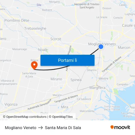Mogliano Veneto to Santa Maria Di Sala map