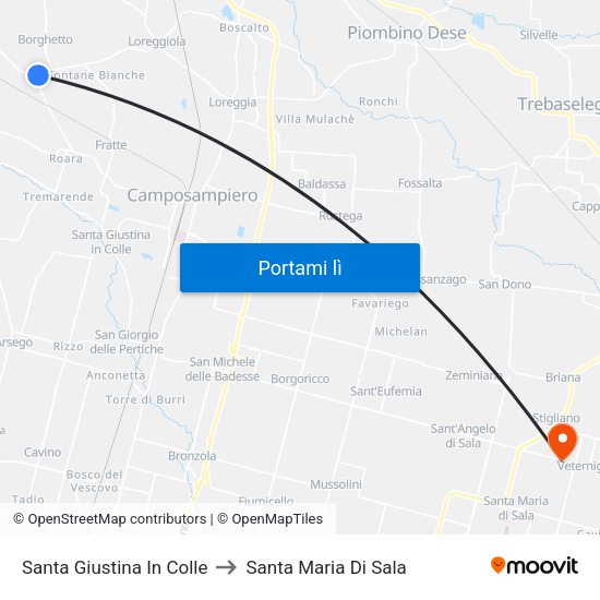 Santa Giustina In Colle to Santa Maria Di Sala map