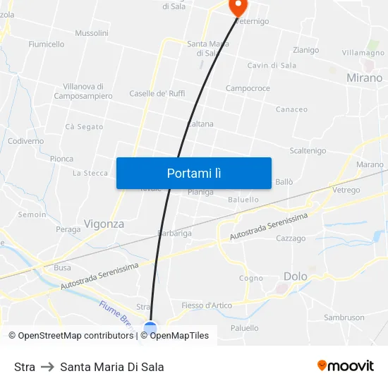 Stra to Santa Maria Di Sala map