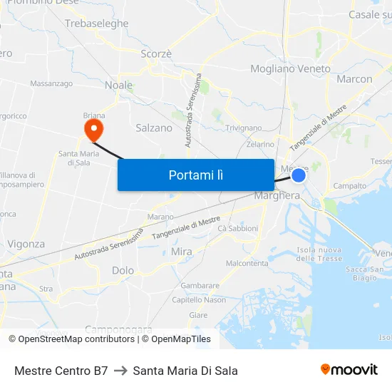 Mestre Centro B7 to Santa Maria Di Sala map