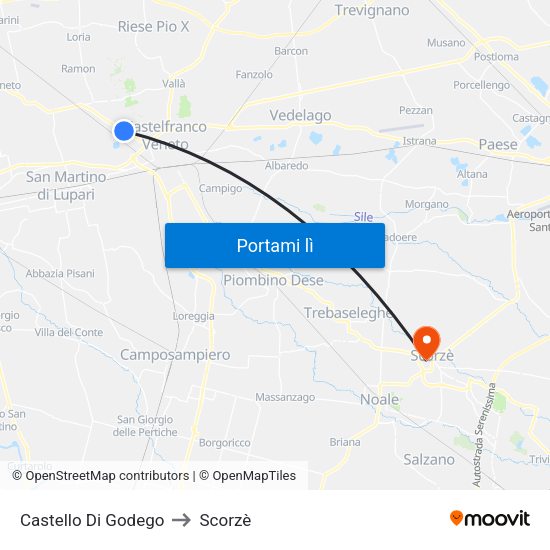 Castello Di Godego to Scorzè map