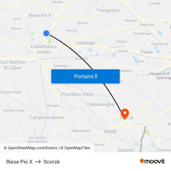 Riese Pio X to Scorzè map