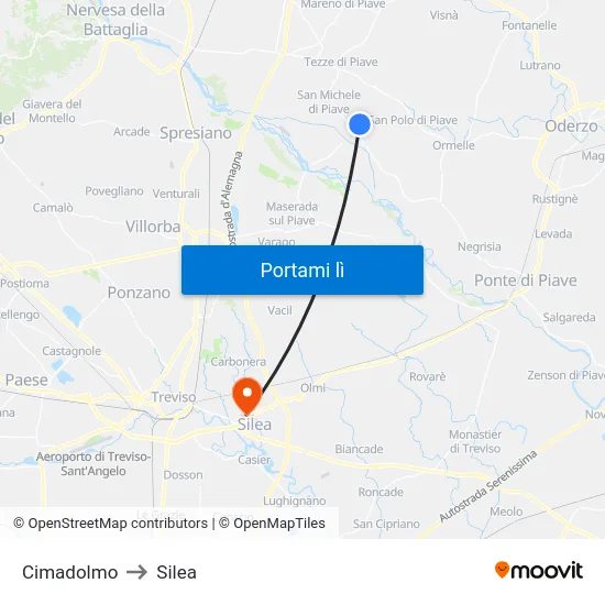 Cimadolmo to Silea map