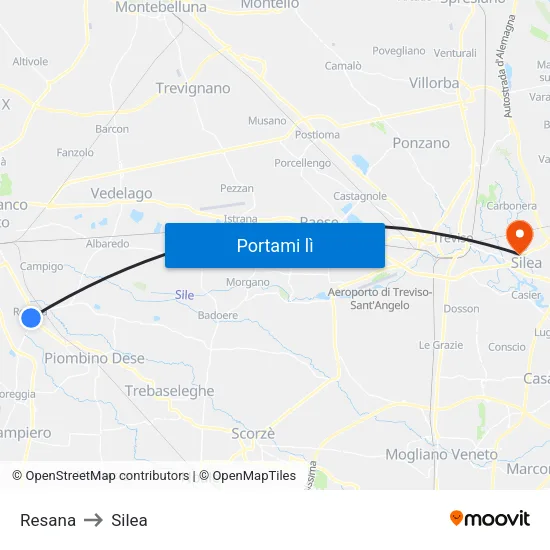 Resana to Silea map