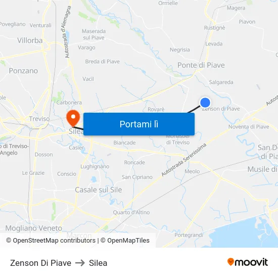 Zenson Di Piave to Silea map