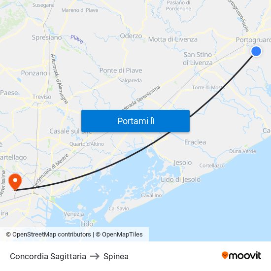 Concordia Sagittaria to Spinea map