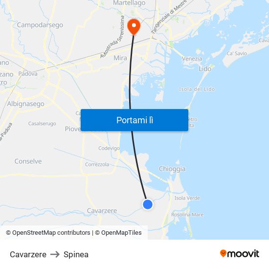 Cavarzere to Spinea map
