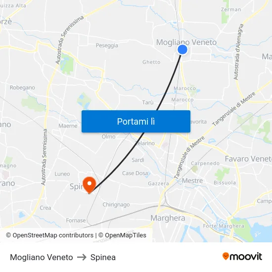 Mogliano Veneto to Spinea map