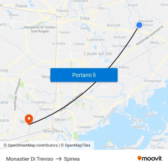 Monastier Di Treviso to Spinea map