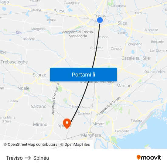 Treviso to Spinea map