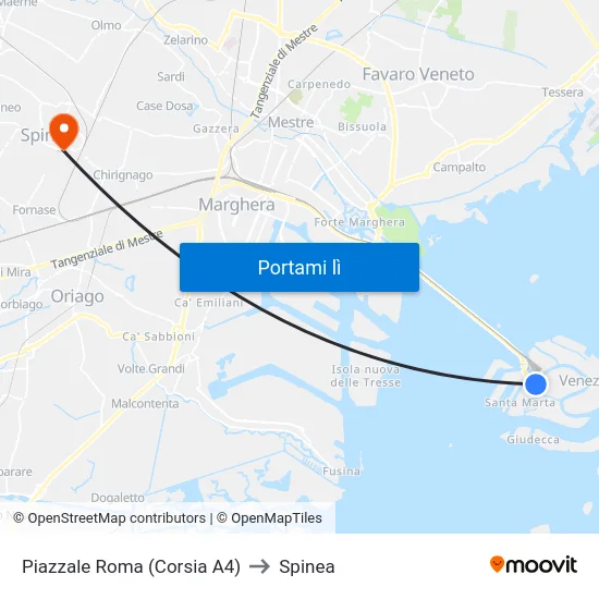 Piazzale Roma (Corsia A4) to Spinea map