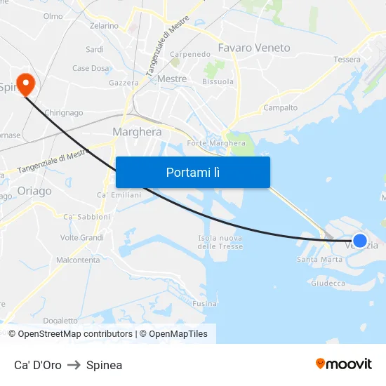 Ca' D'Oro to Spinea map