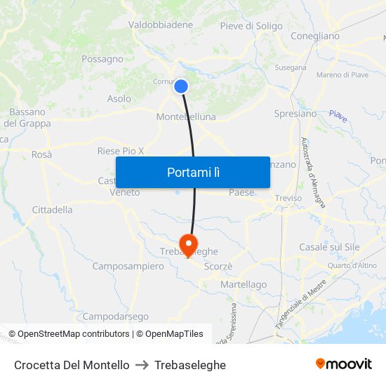 Crocetta Del Montello to Trebaseleghe map